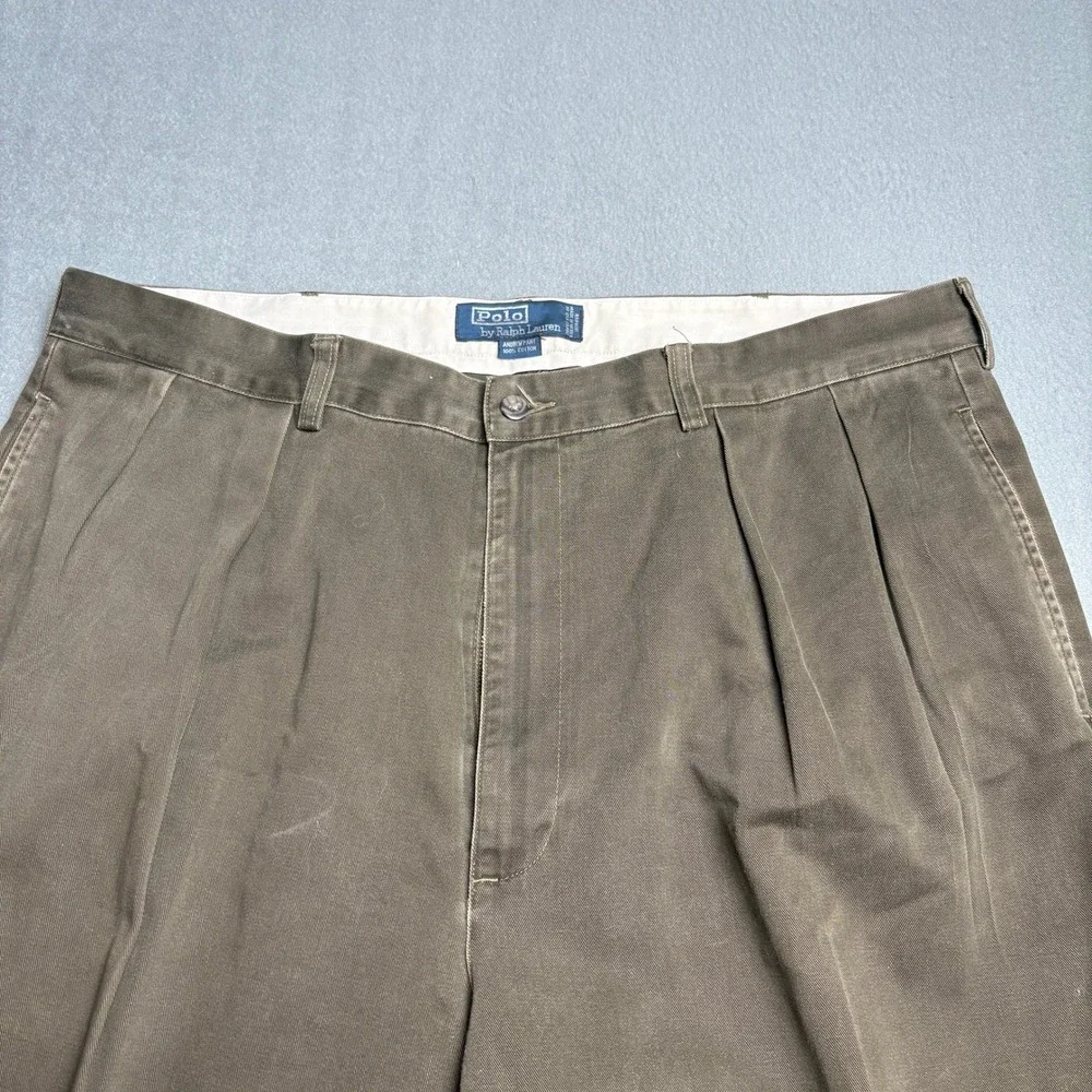 Polo Ralph Lauren Andrew Pant Mens 40x30 Brown Cotton Pleated Chino Trousers